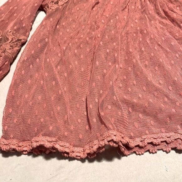 Free People Modern Romance Rose Pink Sheer Lace Top Boho Size XS - Picture 5 of 9